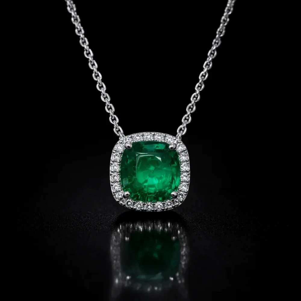 Zarevi Emerald and Moissanite Pave Necklace