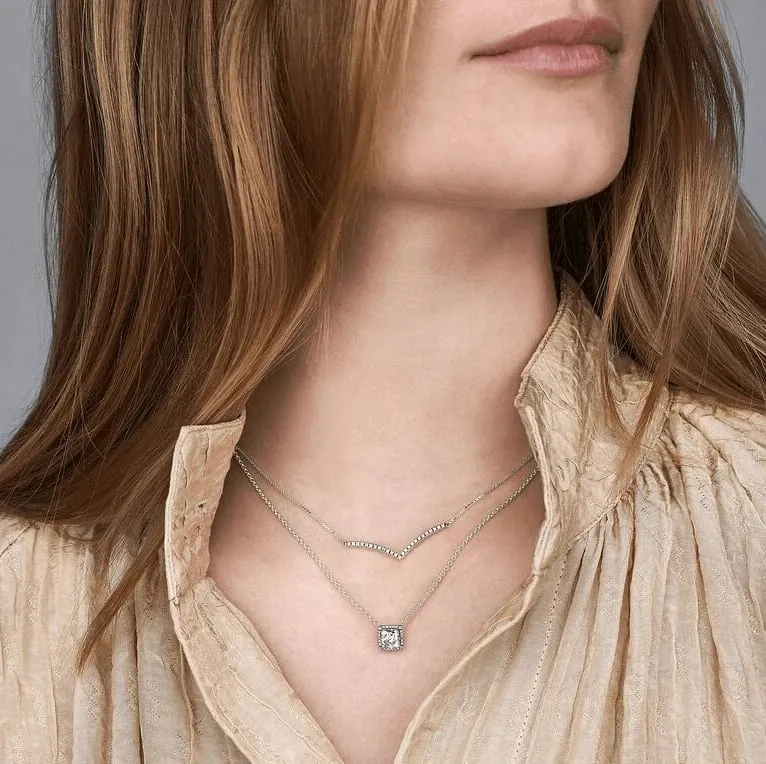 Halo Princess cut diamond pendant set view 2