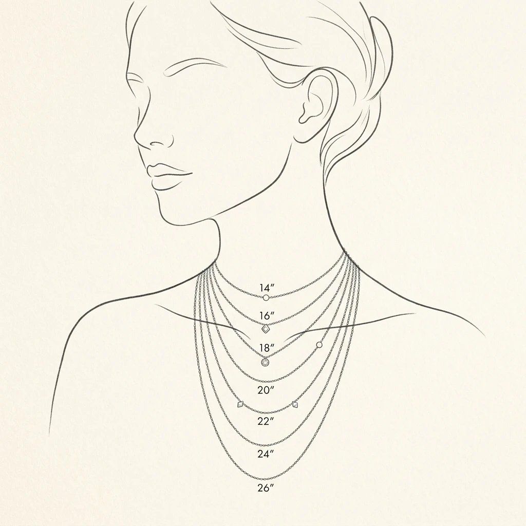 Necklace length drape standard guide chart